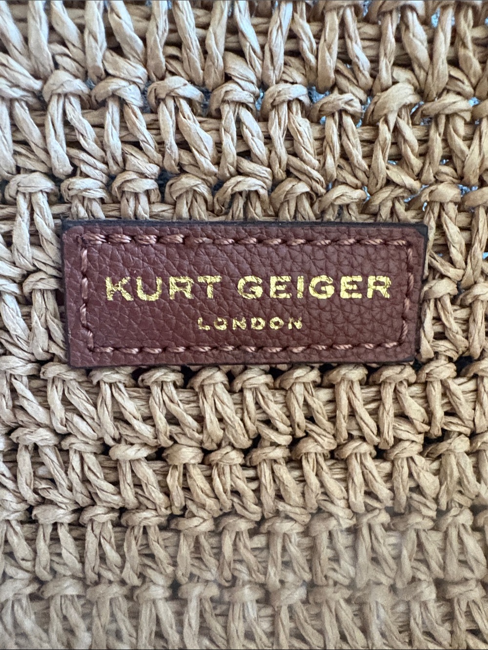Kurt Geiger Beige Straw Tote with Brown Leather & Gold Chain Handles - Picture 3 of 10